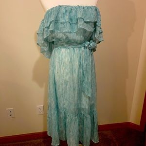 Green and white striped dress